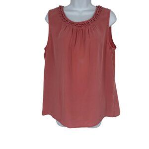Talbots Sleeveless 100% Silk Braided Scoop Neckline & Button Back Blouse Size 14